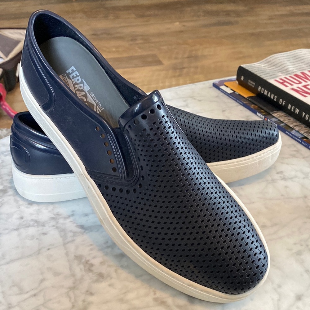 Ferragamo Navy and White Deck Shoe worn once